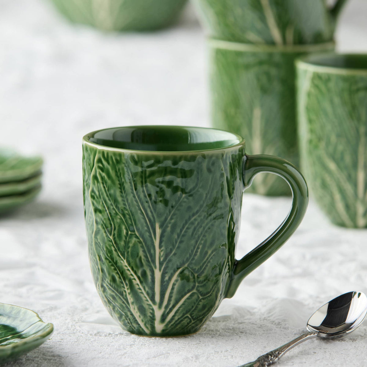 Le Jardin Green Cabbage Tassen – 4er-Set | 3-D Kohlblattdesign