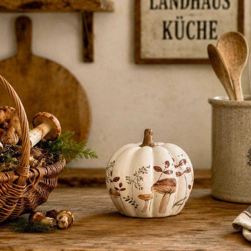 Figur Kürbis Ø 14x13 cm Beige Keramik