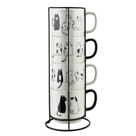 Tassen-Set mit Ständer COTTELLO Schwarz, 4-teilig