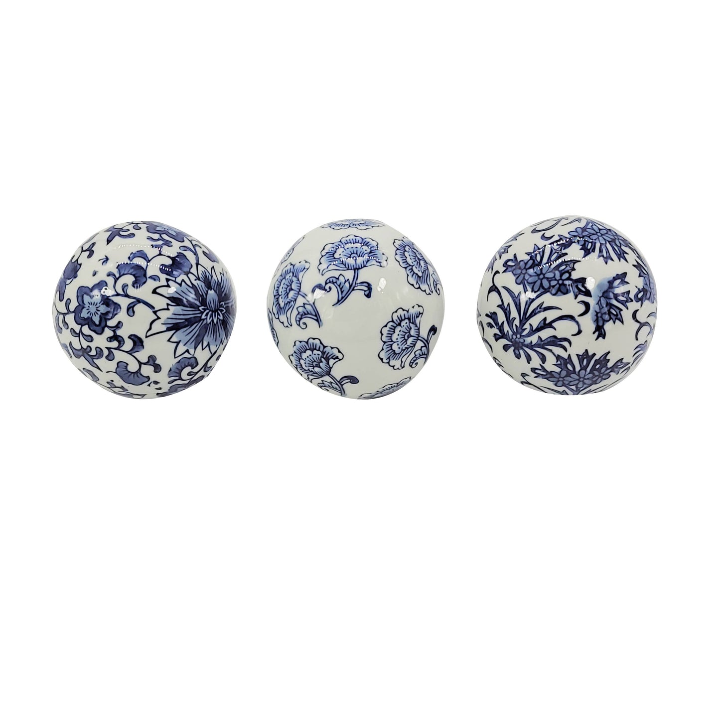 Blau-weiße Chinoiserie-Keramikkugel (3er-Set)