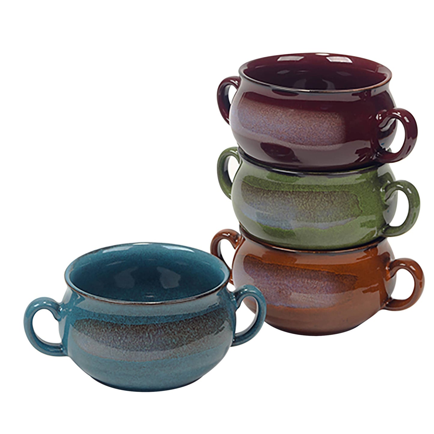 Suppentöpfen mit reaktiver Glasur, 4er Set