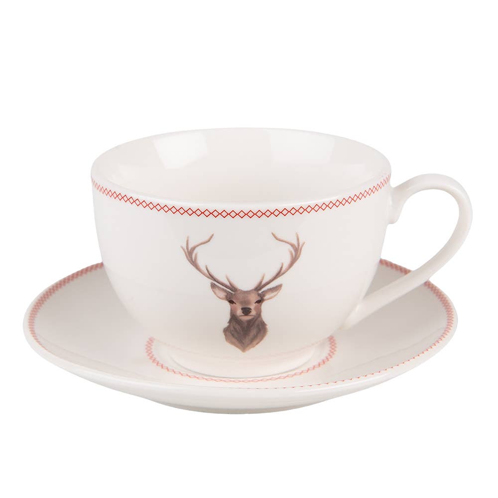 Tasse mit Untertasse  Hirsch-Motiv