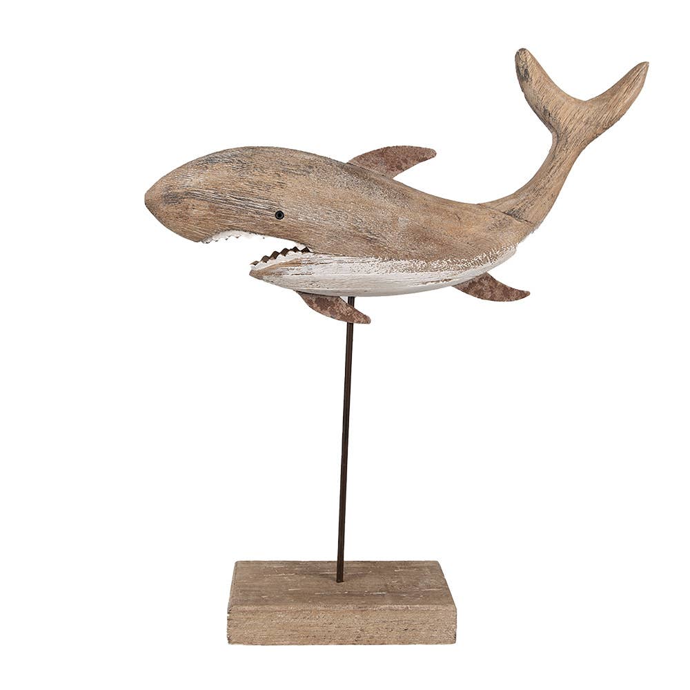 Haifigurine aus braunem Holz, 37 cm