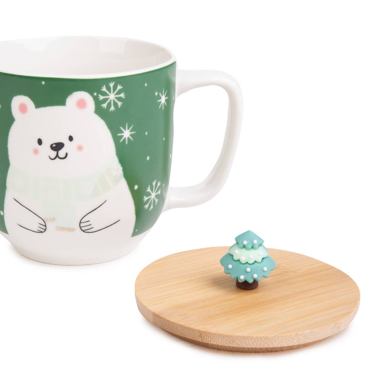 MOLDY Porzellanbecher mit Deckel – Teddybär & Tannenbaum | 300 ml