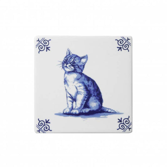 Fliese Katze - Delfter Blau - 13 cm