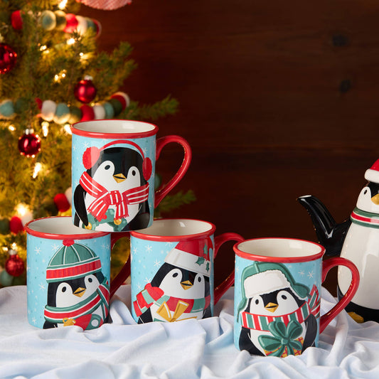 Weihnachtlicher Pinguin-Becher-Set 4 St.