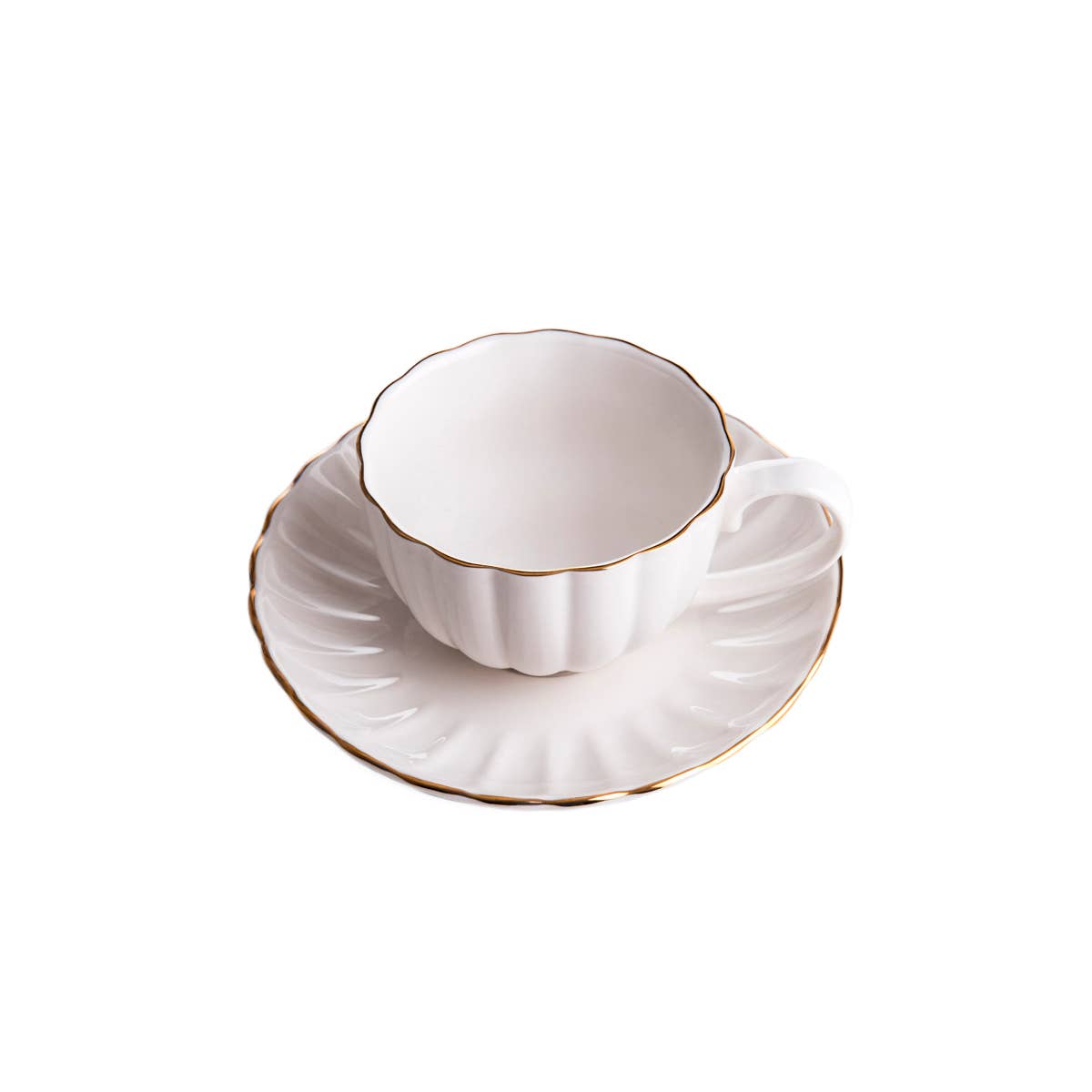 MELIDA Porzellantasse mit Untertasse – Weiß & Gold