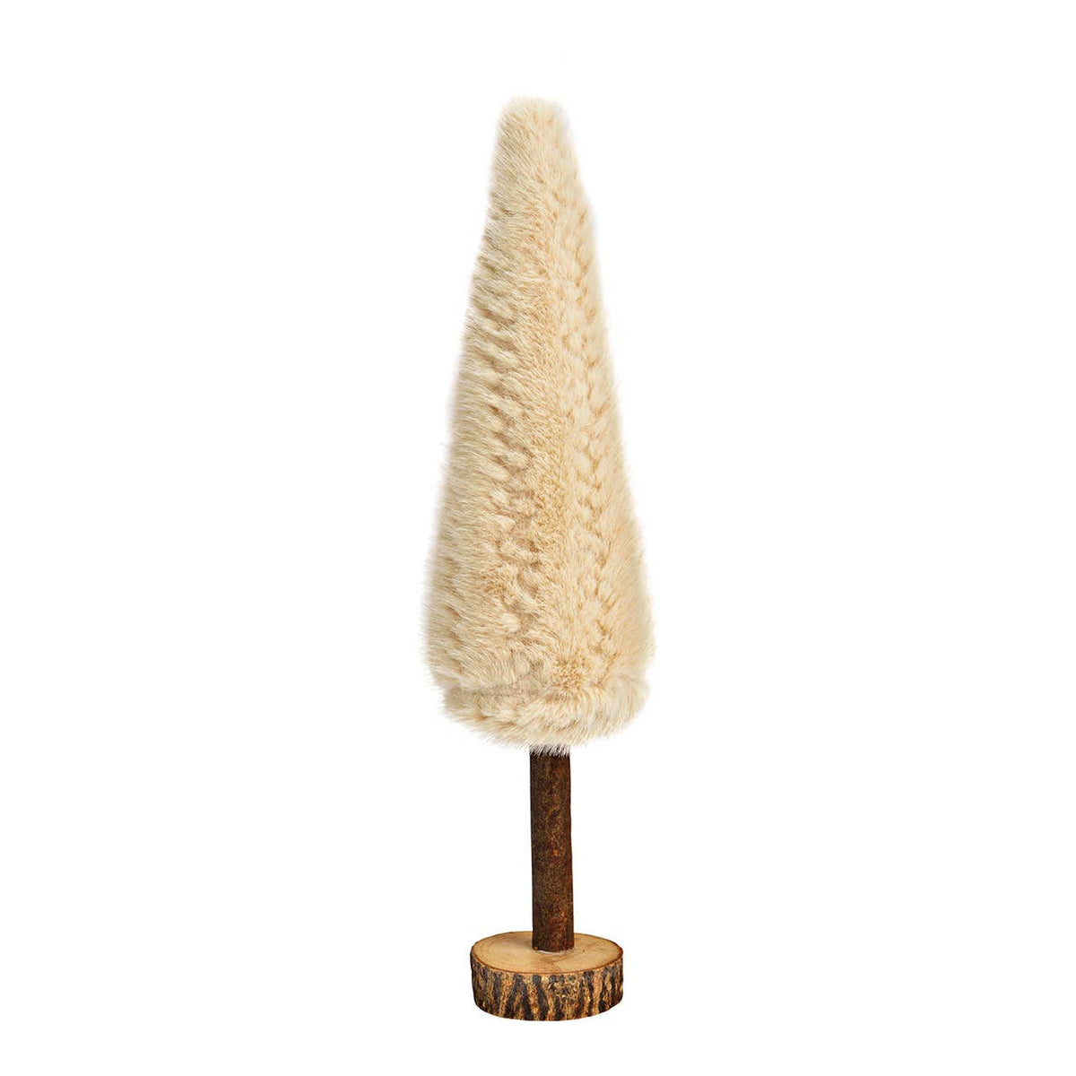 Deko-Tannenbaum mit Kunstfell – Beige auf Holzstamm