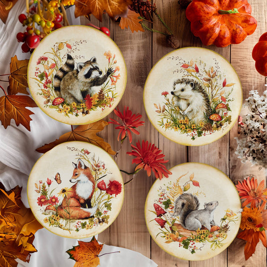Woodland Critters Herbst-Dessertteller, 4er Set