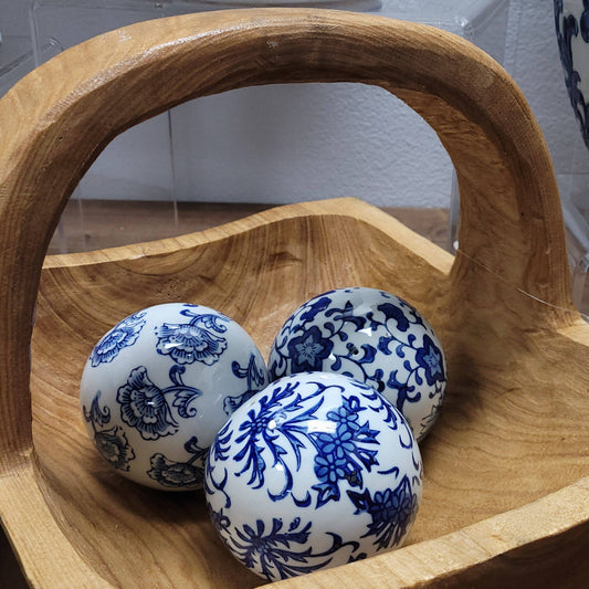 Blau-weiße Chinoiserie-Keramikkugel (3er-Set)