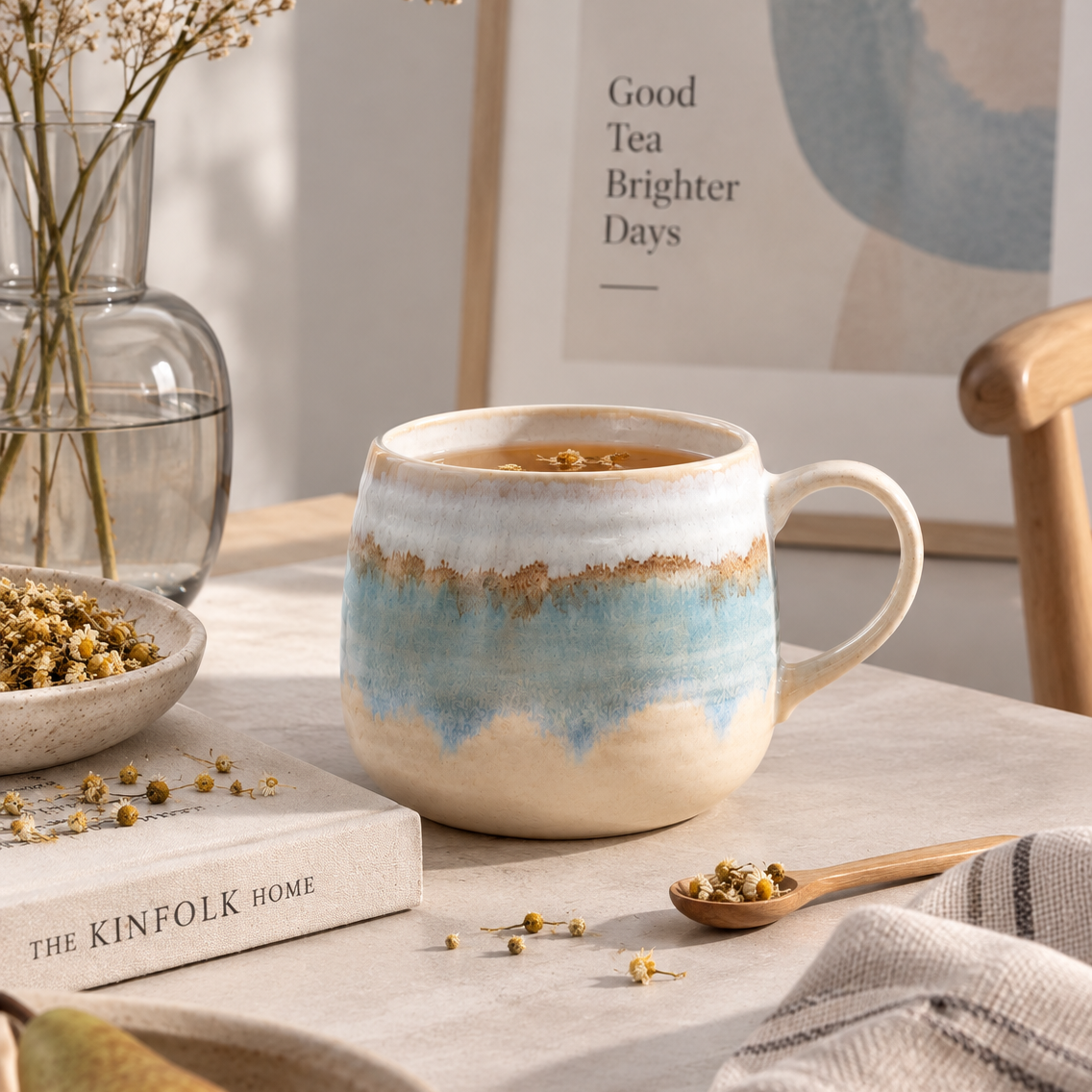 HOMLA SANDY Steinzeugbecher – Blau & Beige | 500 ml