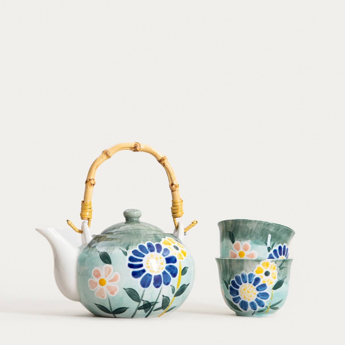 LIMITE Teeset mit Blumenmuster – Grün | 3-teilig