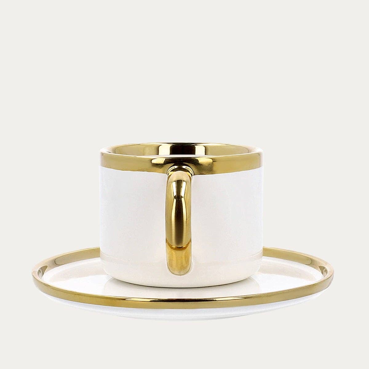 Porzellantasse mit Untertasse & Löffel – Weiß & Gold | 200 ml