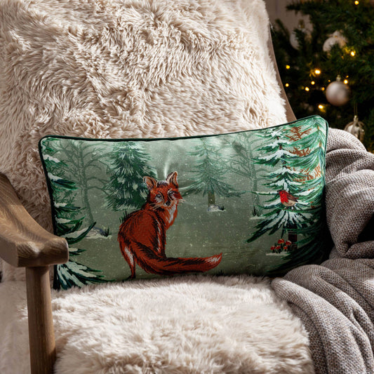 Lodge Wood Fox Kissen, bestickt, Eichengrün: 30 x 50 cm