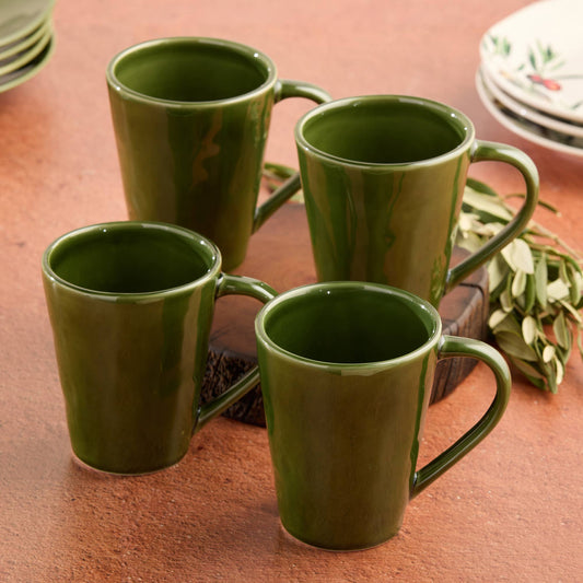 VERDE Steingutbecher Set – Olivgrün | ca. 530 ml