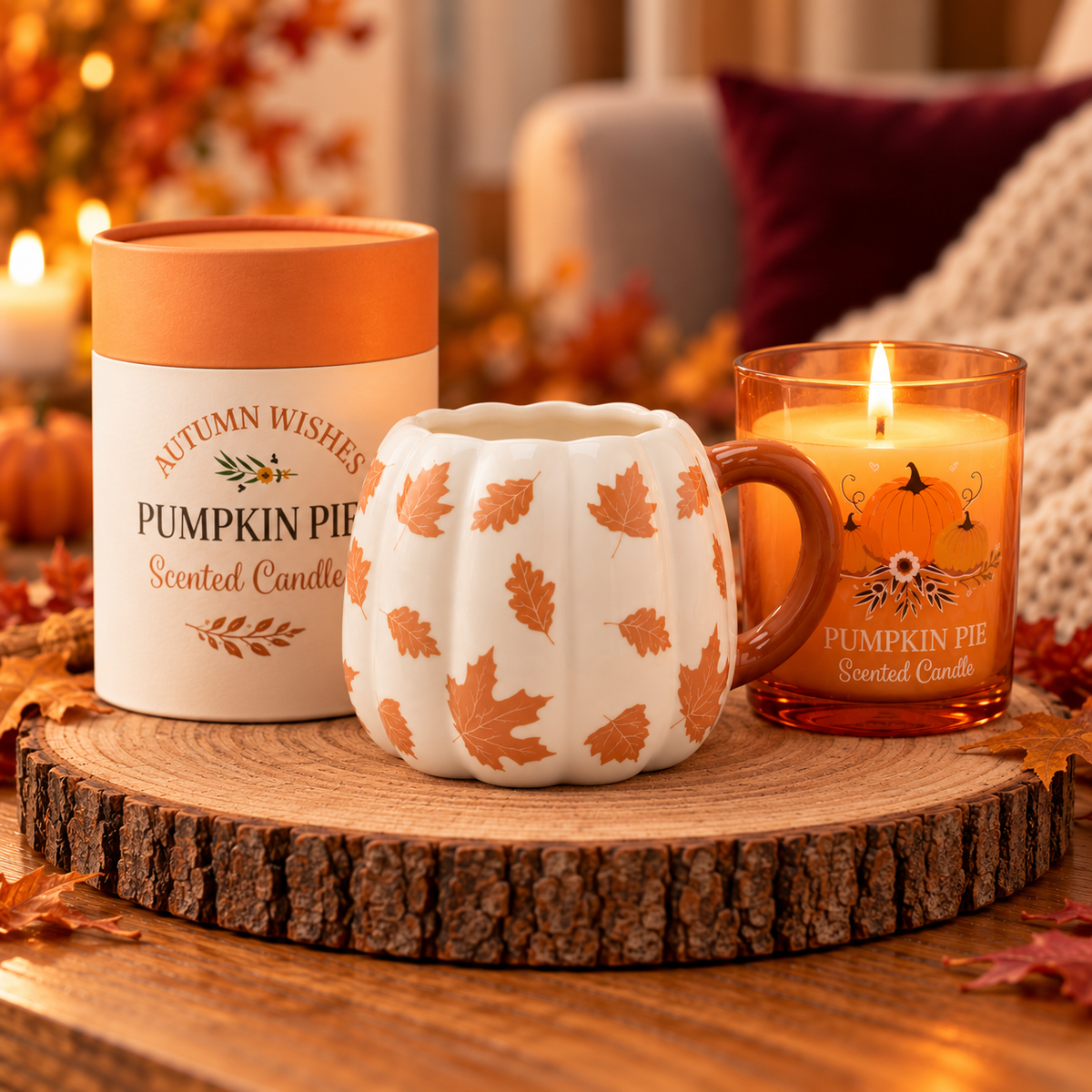 Geschenk-Bundle „PUMPKIN SEASON“ – Country Living Kürbisbecher & Pumpkin Pie Duftkerze 🎃☕🕯️