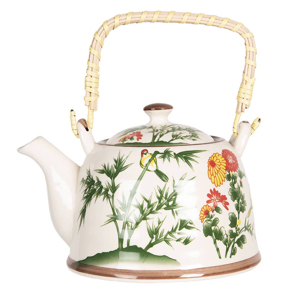 Teekanne mit Teesieb,  beige-grün