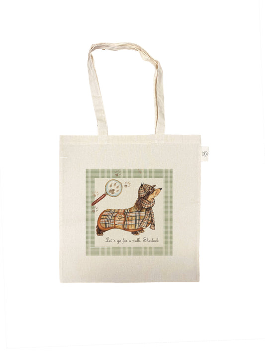 Baumwolltasche mit Dackel - Sherlock