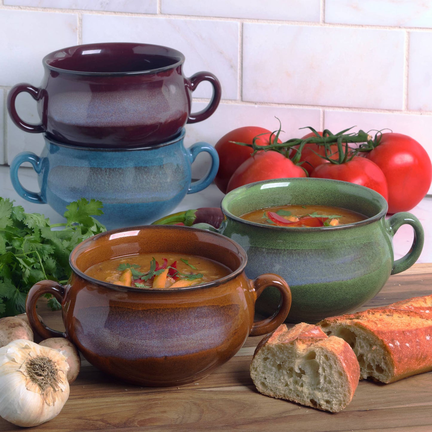 Suppentöpfen mit reaktiver Glasur, 4er Set