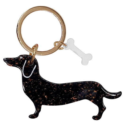 Schlüsselanhänger "Dackel" schwarz Glitzer