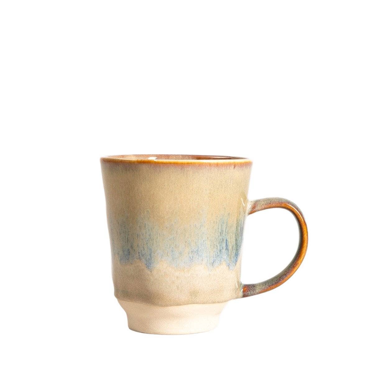 Steinzeugbecher – Beige mit blauem Streifen | 400 ml