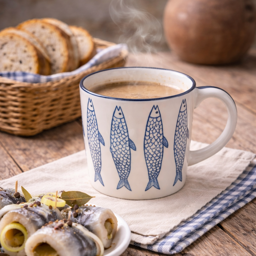 Keramikbecher mit Fischmotiven