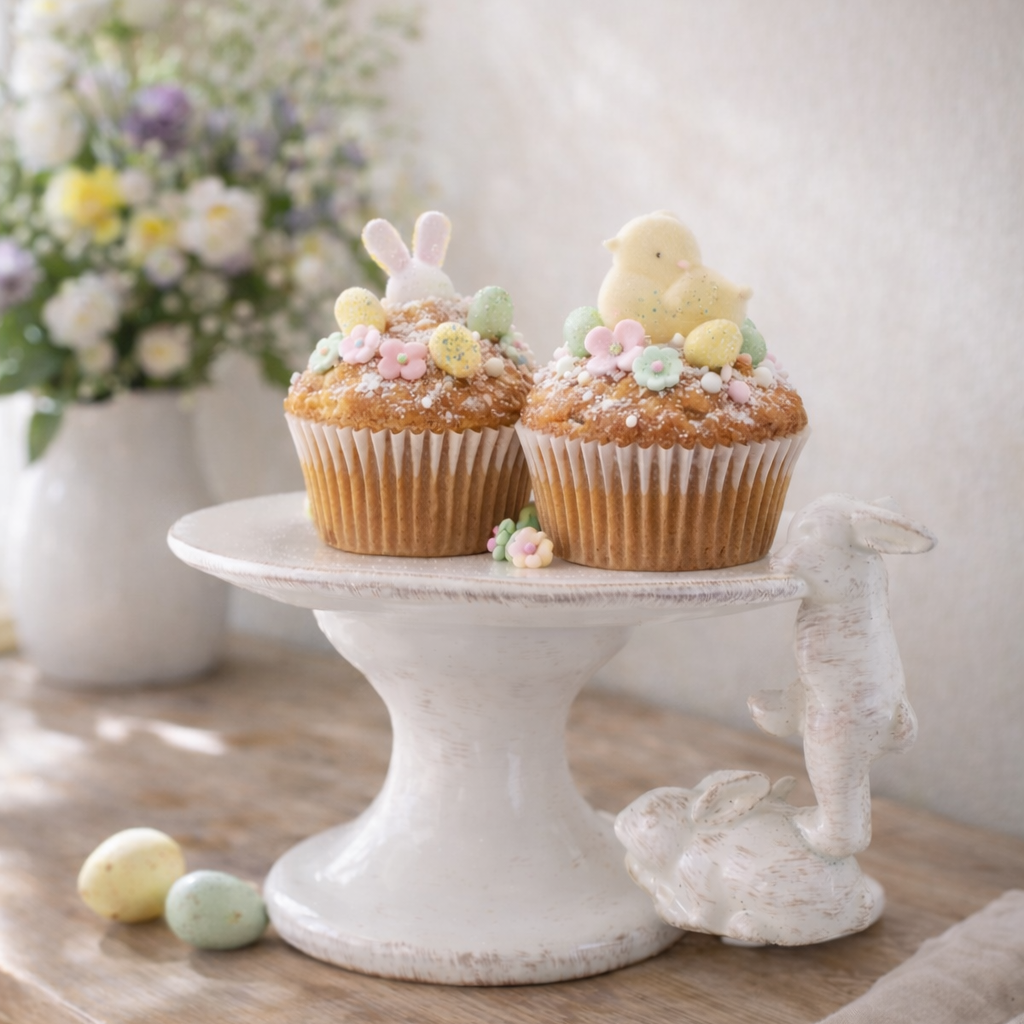 Ständer aus weißer Keramik mit Hasendekor