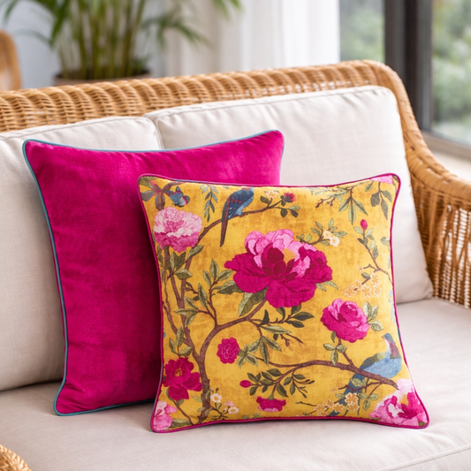 Kissen Chinoiserie mit Blumenmuster Gold