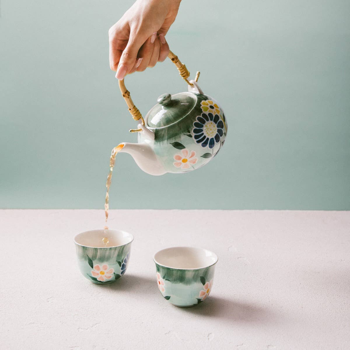 LIMITE Teeset mit Blumenmuster – Grün | 3-teilig