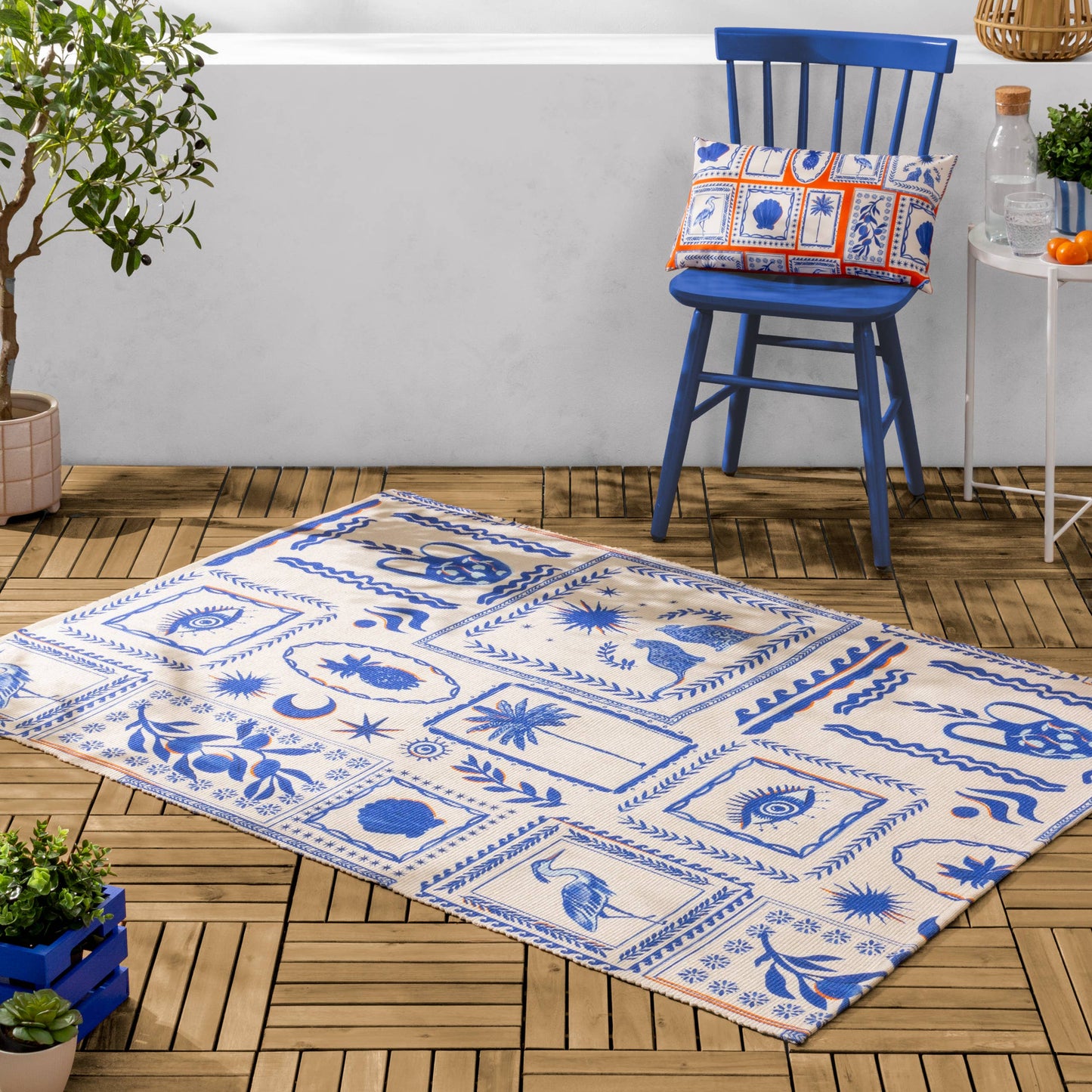 Frieze Outdoor-Kissen Koralle/Blau: