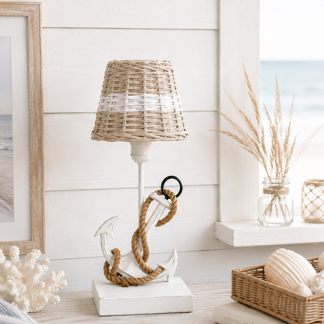 ⚓ Lampenfuß HOLZANKER mit Rattan Schirm – Maritime Eleganz für dein Zuhause