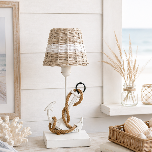 ⚓ Lampenfuß HOLZANKER mit Rattan Schirm – Maritime Eleganz für dein Zuhause