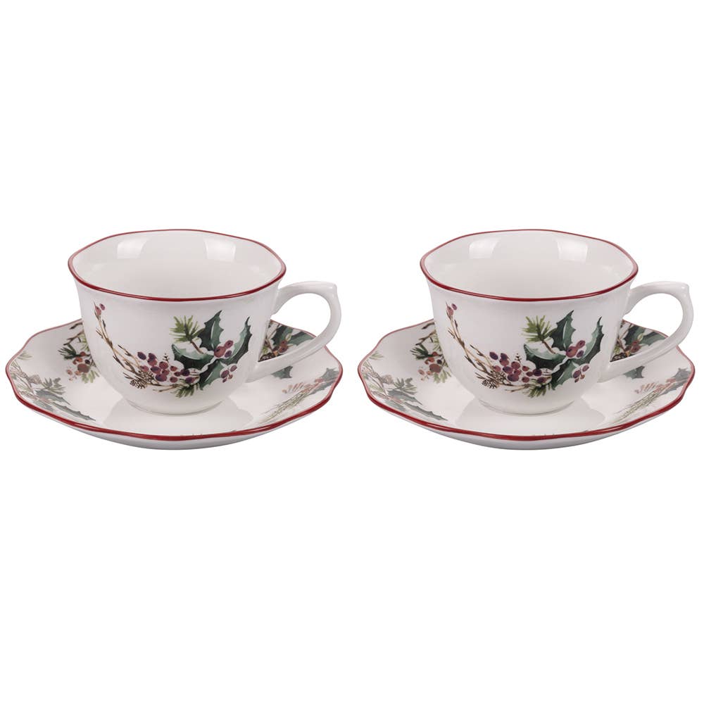 VINTAGE XMAS SET 2 TASSEN MIT UNTERTASSE