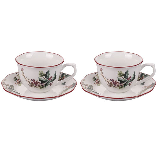 VINTAGE XMAS SET 2 TASSEN MIT UNTERTASSE