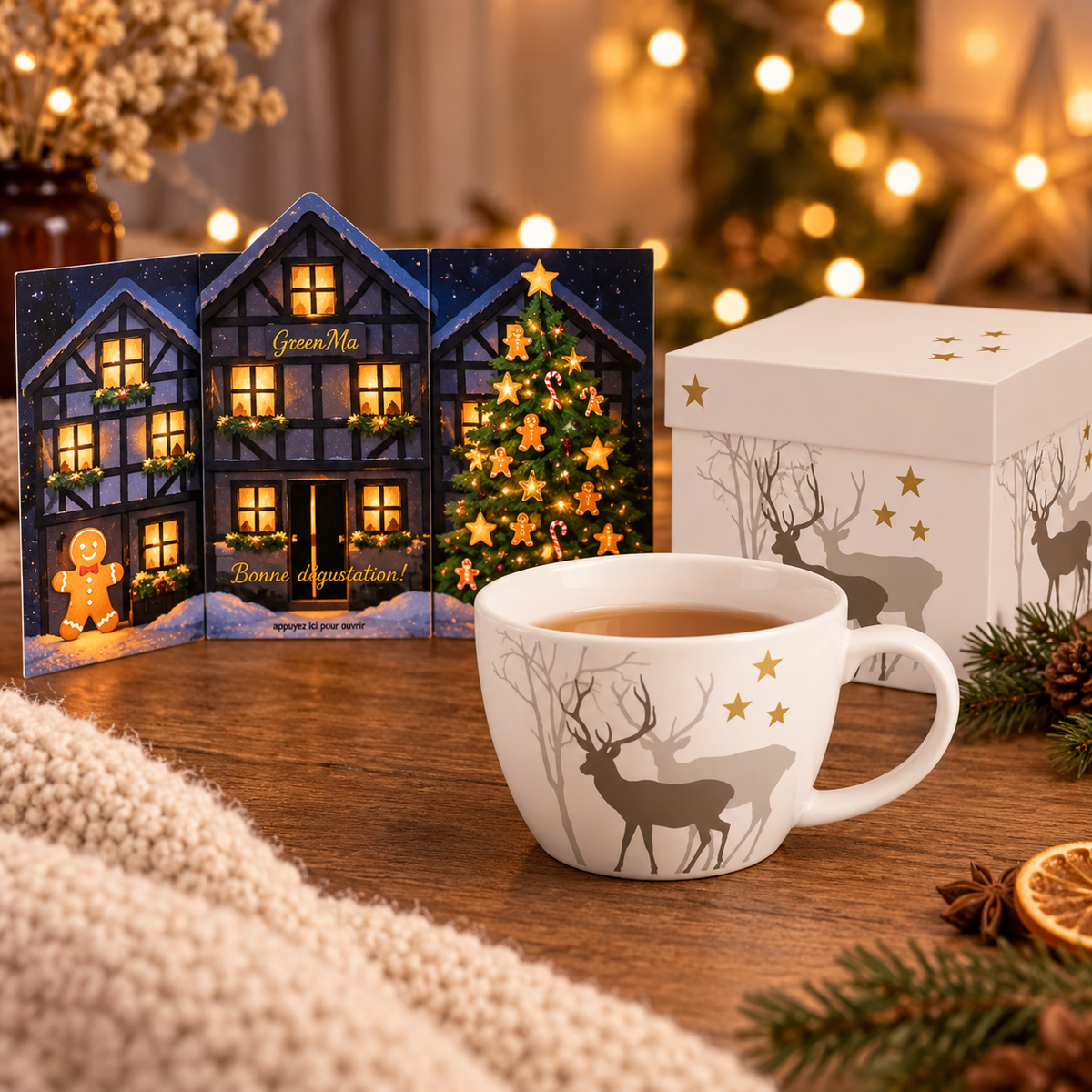Geschenk-Bundle „WINTERZEIT“ – Bio-Tee-Adventskalender & XXL Hirsch-Tasse 🦌🌲☕