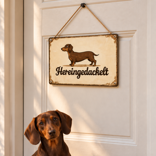 Metallschild HERIENGEDACKELT