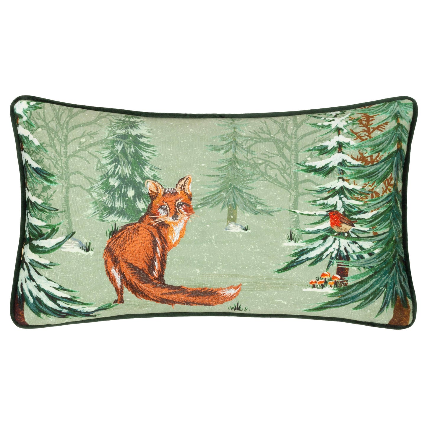 Lodge Wood Fox Kissen, bestickt, Eichengrün: 30 x 50 cm
