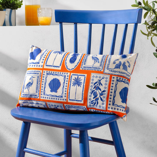 Frieze Outdoor-Kissen Koralle/Blau: