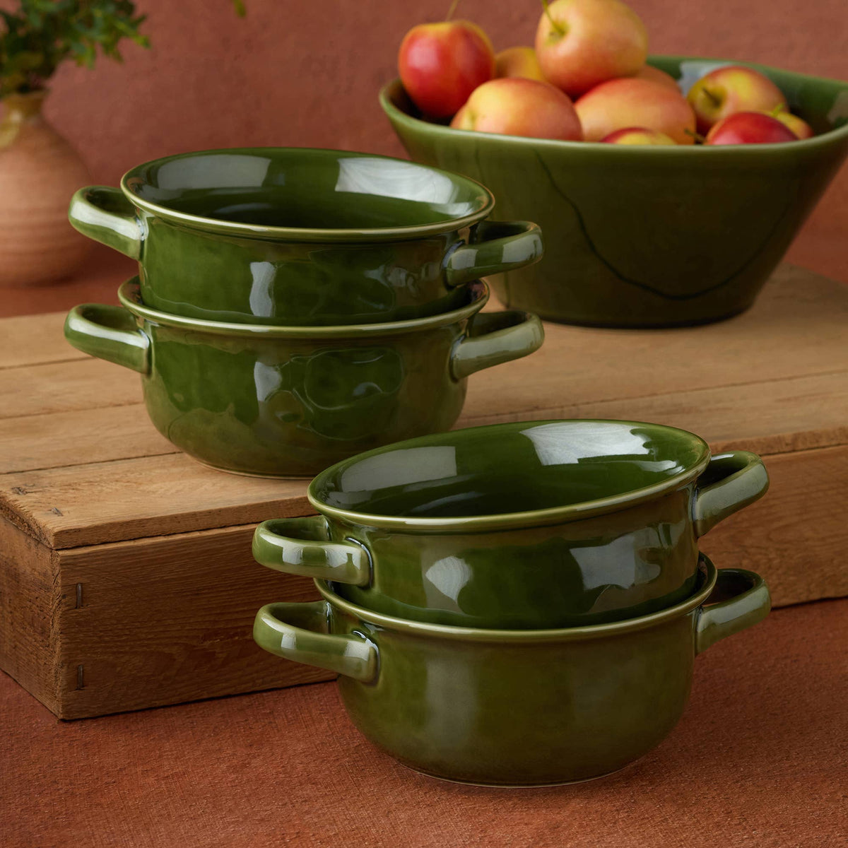 VERDE Soup Crock – Ofenschalen-Set mit Griffen - Olivgrün | ca. 950 ml