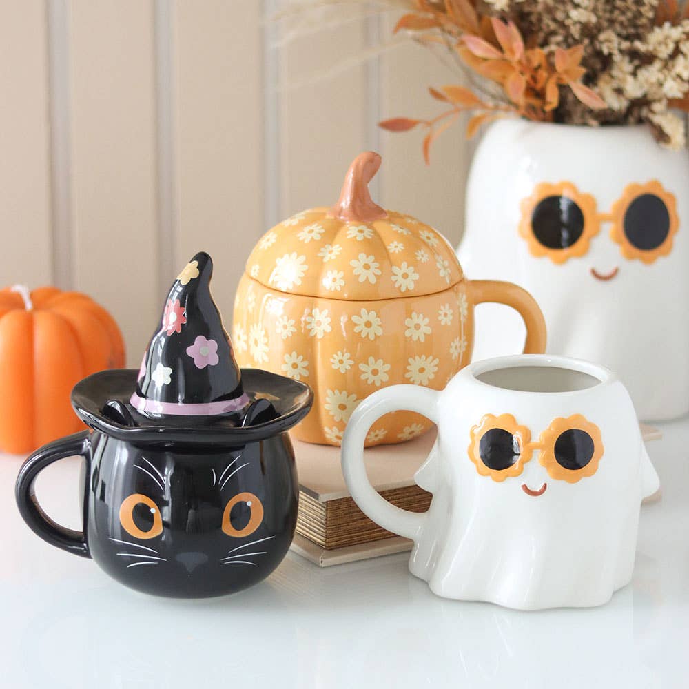 Groovy Hexenkatze Halloween-Tasse mit Deckel