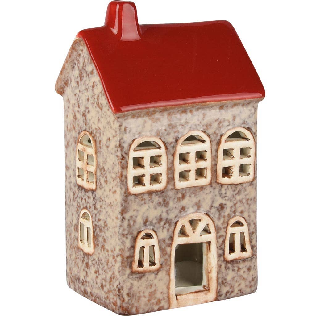 Dekorativer Teelichthalter Haus – Rot & Braun