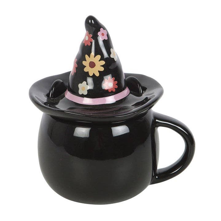 Groovy Hexenkatze Halloween-Tasse mit Deckel