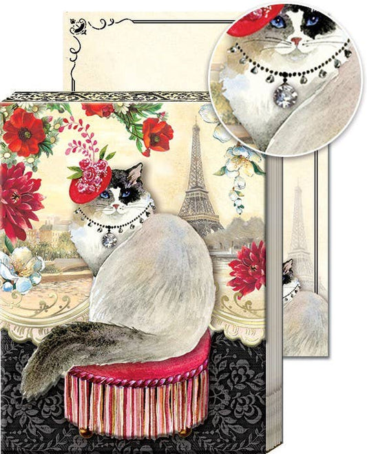 Magnetisches Notizbuch im Taschenformat - Katze und Eiffelturm