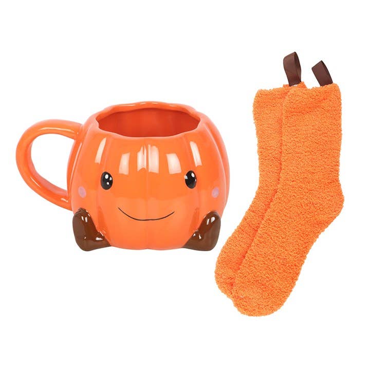 Niedliches Kürbis-Tassen-Socken-Set