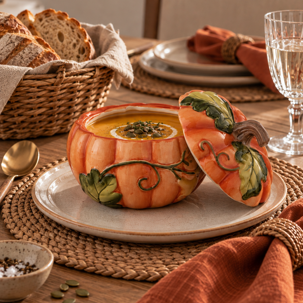 Harvest Fields Suppenschalen mit 3D-Kürbisdeckel