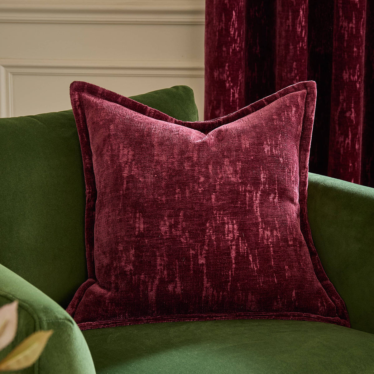 Aurelio Chenille-Jacquard-Kissen Burgunderrot / 45 x 45cm
