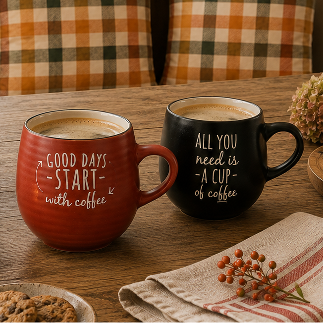 Café Mugs – 2er-Set aus Steingut | Retro-Look