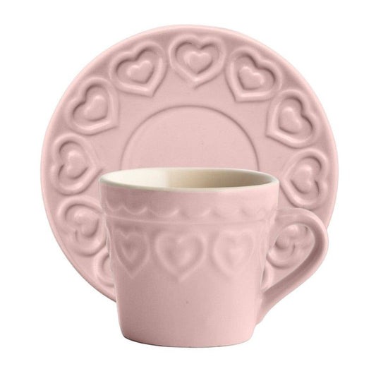 SPAR-SET Tassen aus rosa Steinzeug mit Untertasse