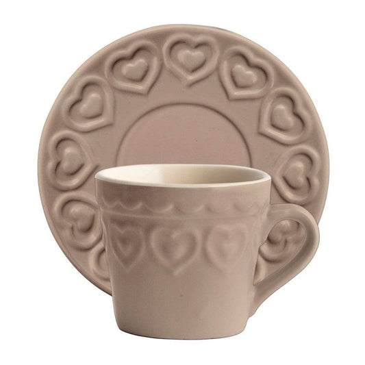 SPAR-SET Steingut-Tassen Taupe mit Untertasse