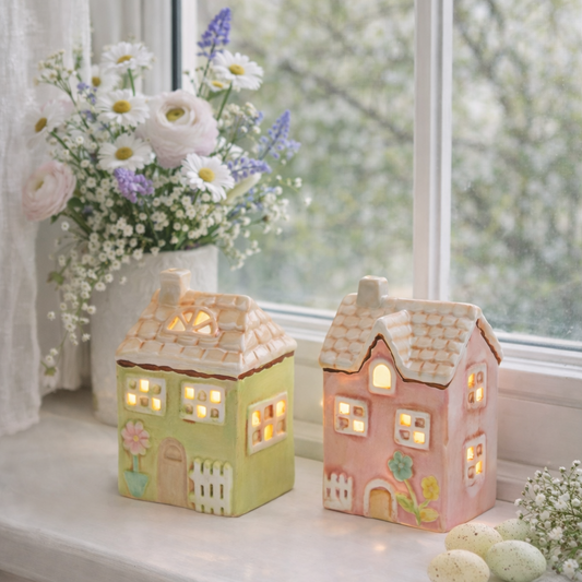 LED Lichthaus aus Keramik, 2er Set